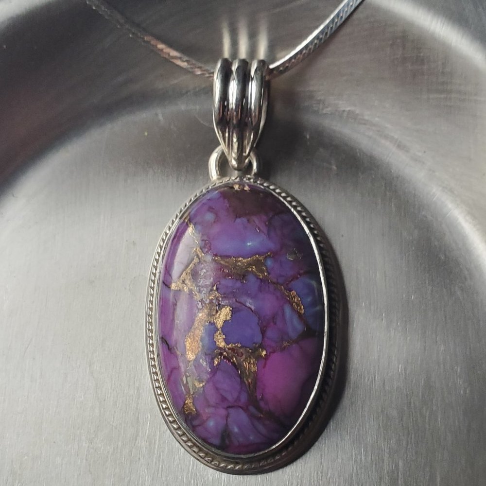 PURPLE TURQUOISE STERLING SILVER PENDANT.